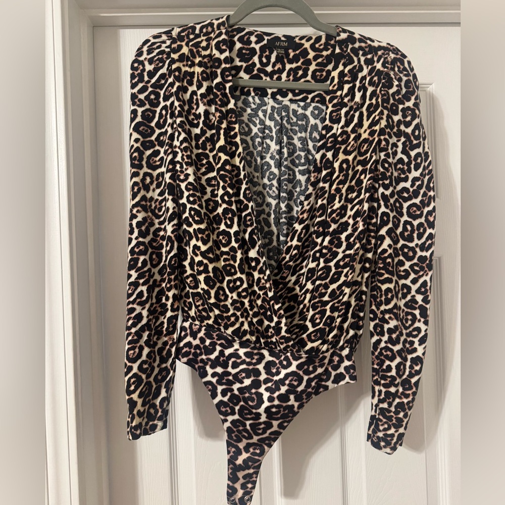 AFRM Leopard Print Long Sleeve Bodysuit